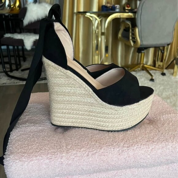 Women's Espadrilles Wedge Sandal Heels, Open Toe, Lace Up Platforms, 8.5 - Picture 5 of 5